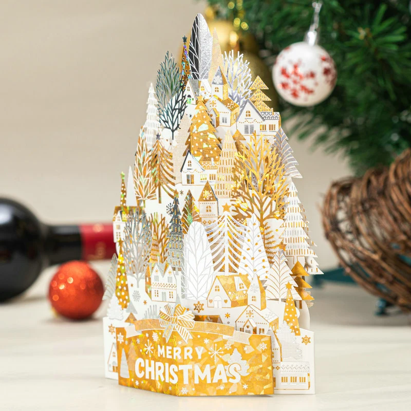 Gold Pop-up 3D Christmas Tree Gift Greeting Cards Painting Set