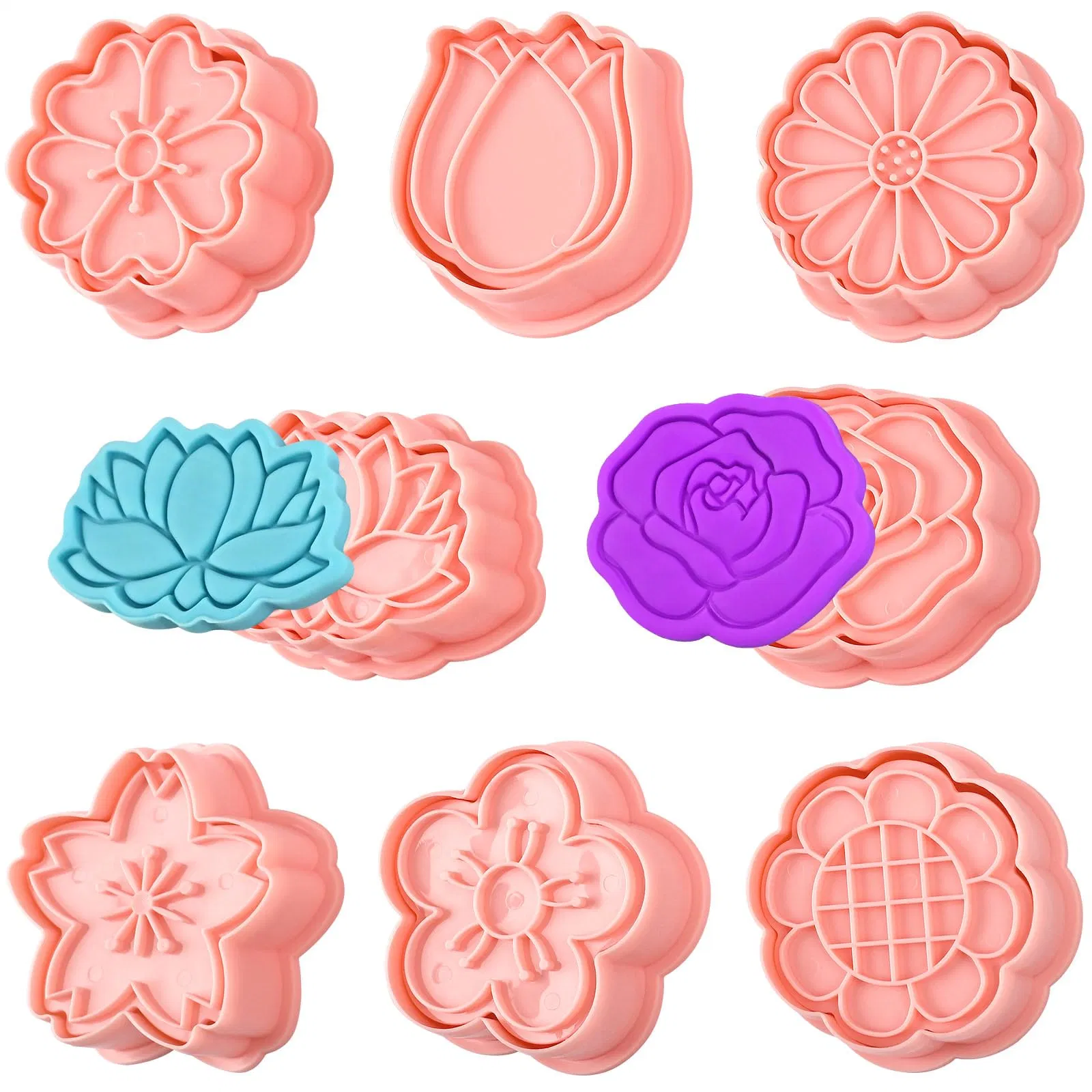 Flower Cake 3D Cookie Cutter with Plunger Stamps Mold for Home Kitchen