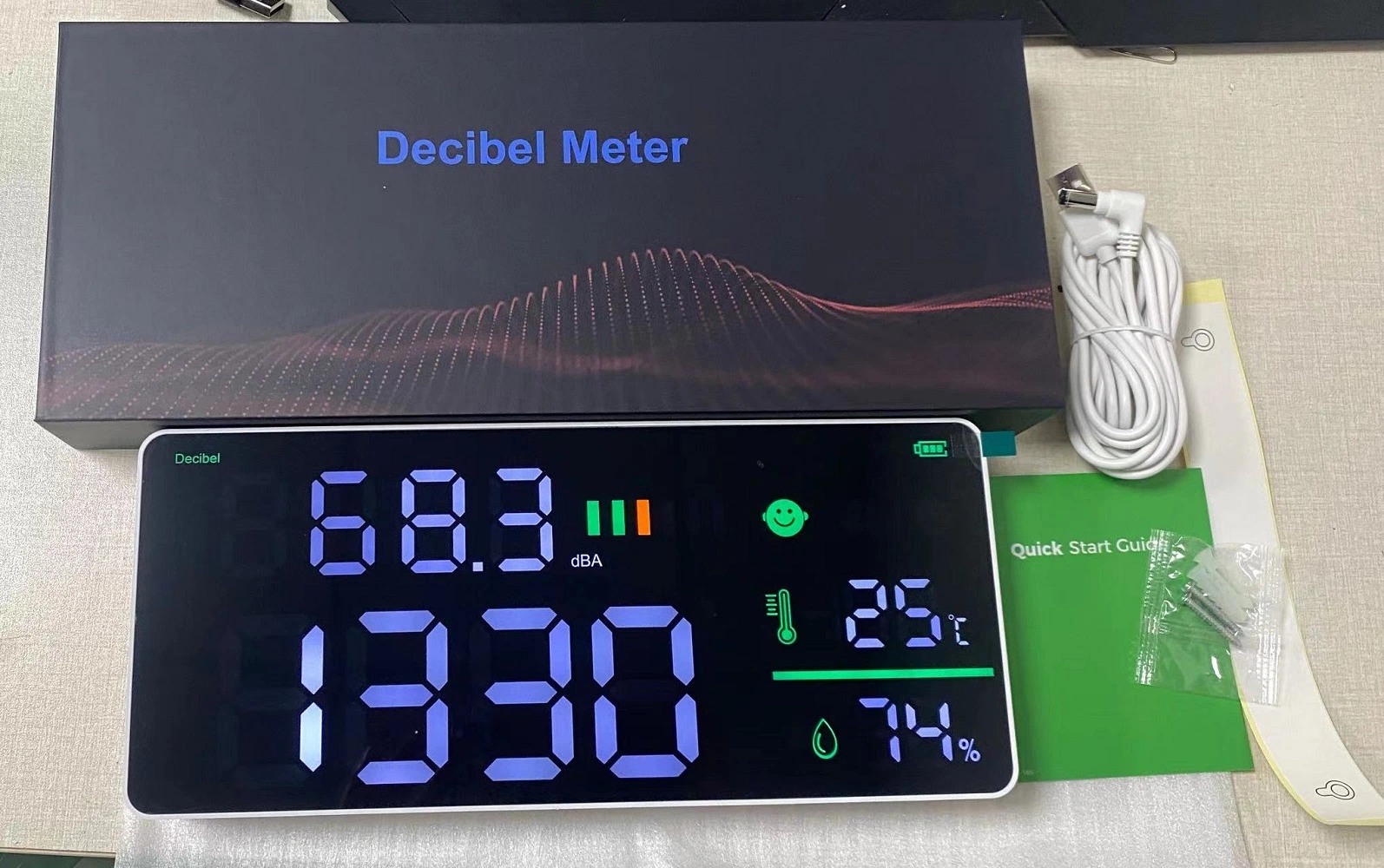 Medidor de decibelios de gran tamaño del medidor de nivel de sonido Digital Tester con ruido de la temperatura, humedad, la función de tiempo para el aula, Ruidoso Vecino, fábricas y oficinas