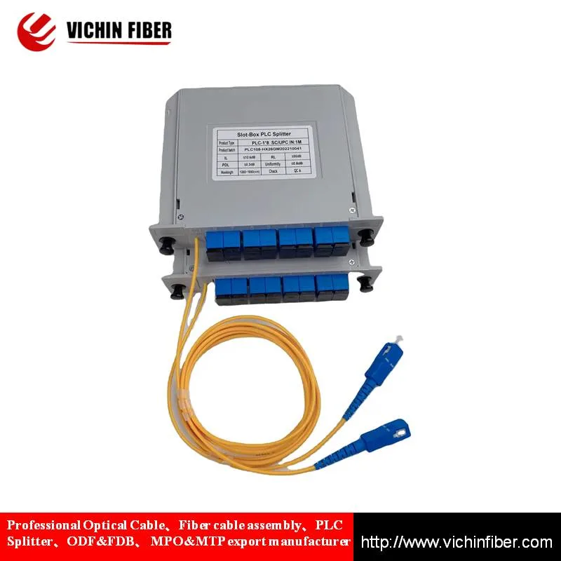 PLC Cassette Splitter 1X8 PLC Splitter Lgx FTTH Fiber Optic Sc Upc Sc APC Fused with Pigtail 2.0mm 3.0mm 0.9mm