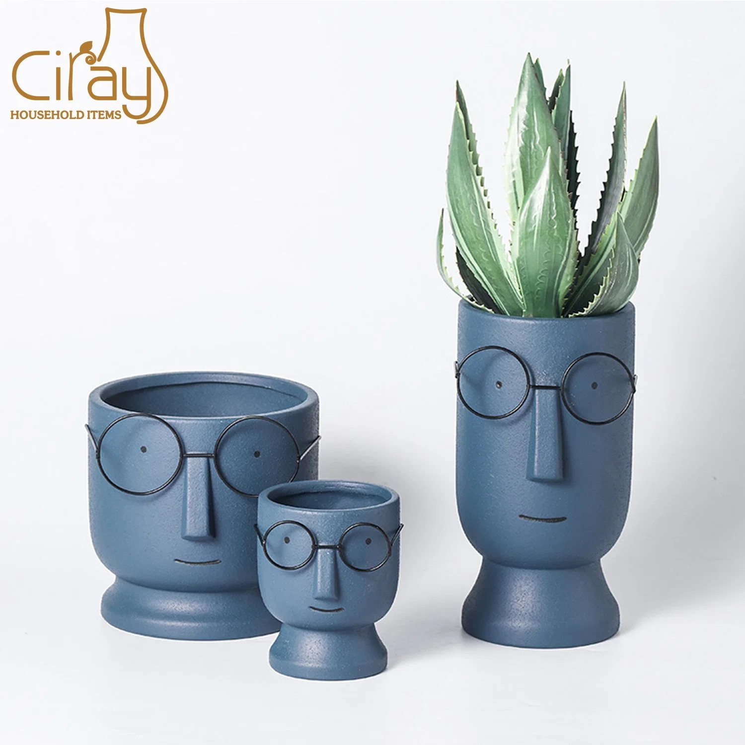 Nordic Cute Cartoon Glazed Ceramic Planters Face Pots