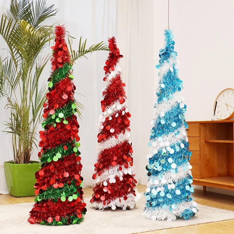 Holiday Xmas Decorations Collapsible Pop up Artificial Tinsel Christmas Tree