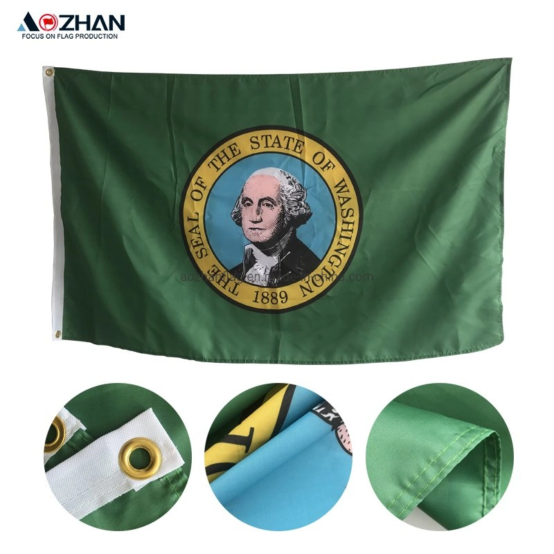 Drapeau de l'État de Washington rembourré en tissu polyester imperméable de 3X5 pieds personnalisé en gros d'usine.