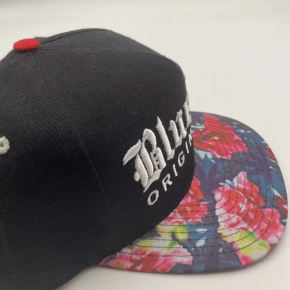 Kids Multicolor Embroidery Logo Five Piece Flat Browed Cotton Baseball Cap with Plastic Button