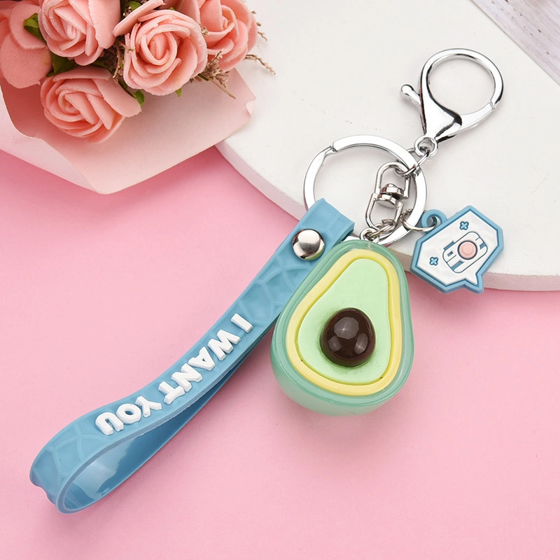 3D PVC Keychains Custom Car Bag Accessories Cute Keychain Keyrings Luminous Avocado Fruit Key Chain