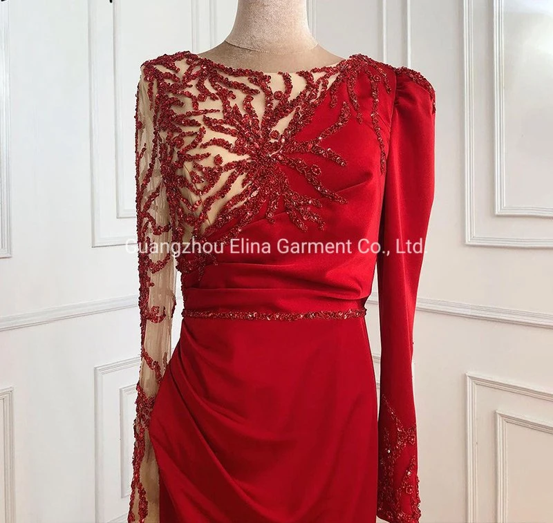 2021 Hot Selling Sex Beading Ball Dress Luxury Red Evening Party Frock Mermaid Bridesmaid Gowns Plus Size