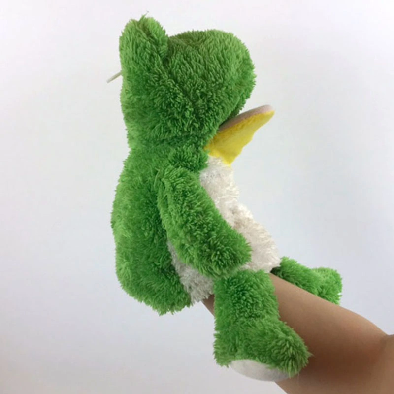 Personalizada fábrica rana verde suave Peluche adorable juguete de peluche marioneta de mano