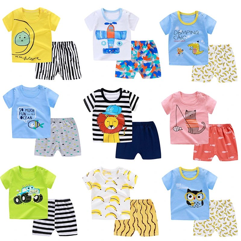 Venda por grosso de vestuário para bebé roupa de Designer Short-Sleeved Infantil Suit T-shirt de algodão meninos conjuntos de vestuário 10% de desconto