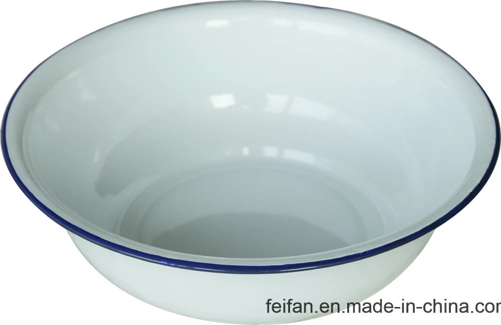 Plain White Color Enamel Basin with Rolled Edge/Enamel Bowl