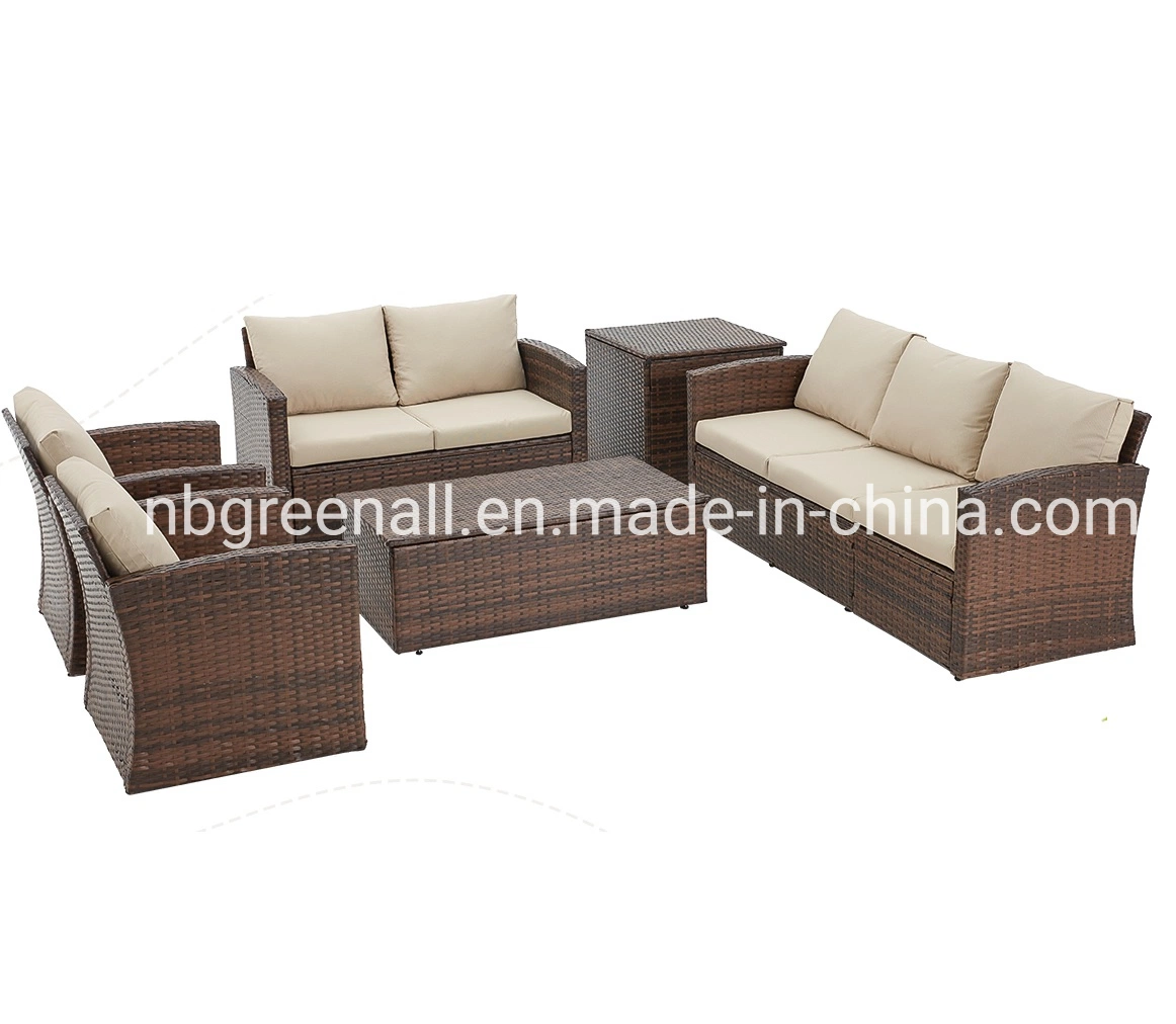 6PCS Rattan Wicker Sectional Sofa Garden Patio Rattan Outdoor Set Furniture with Two Storage Boxes