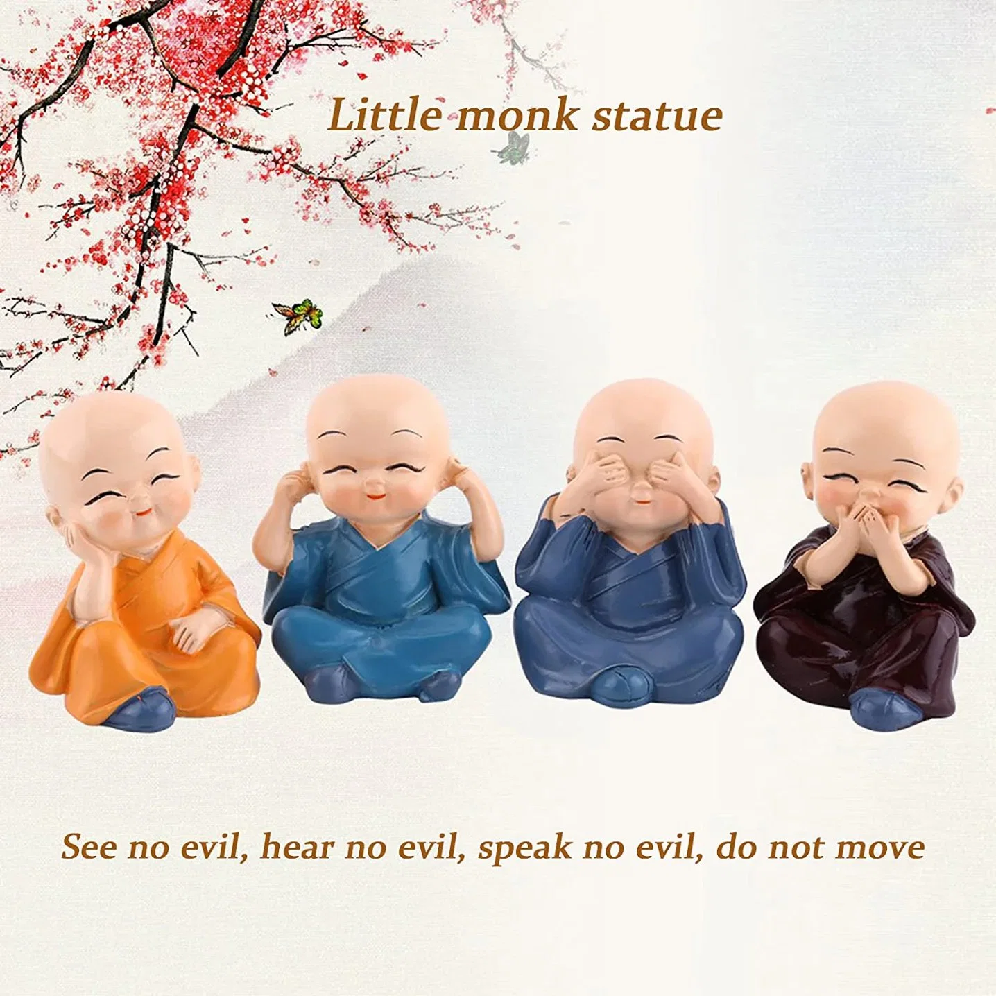 4 PCS Baby Buddhas Resin Crafts Ornament Little Monks Figurine