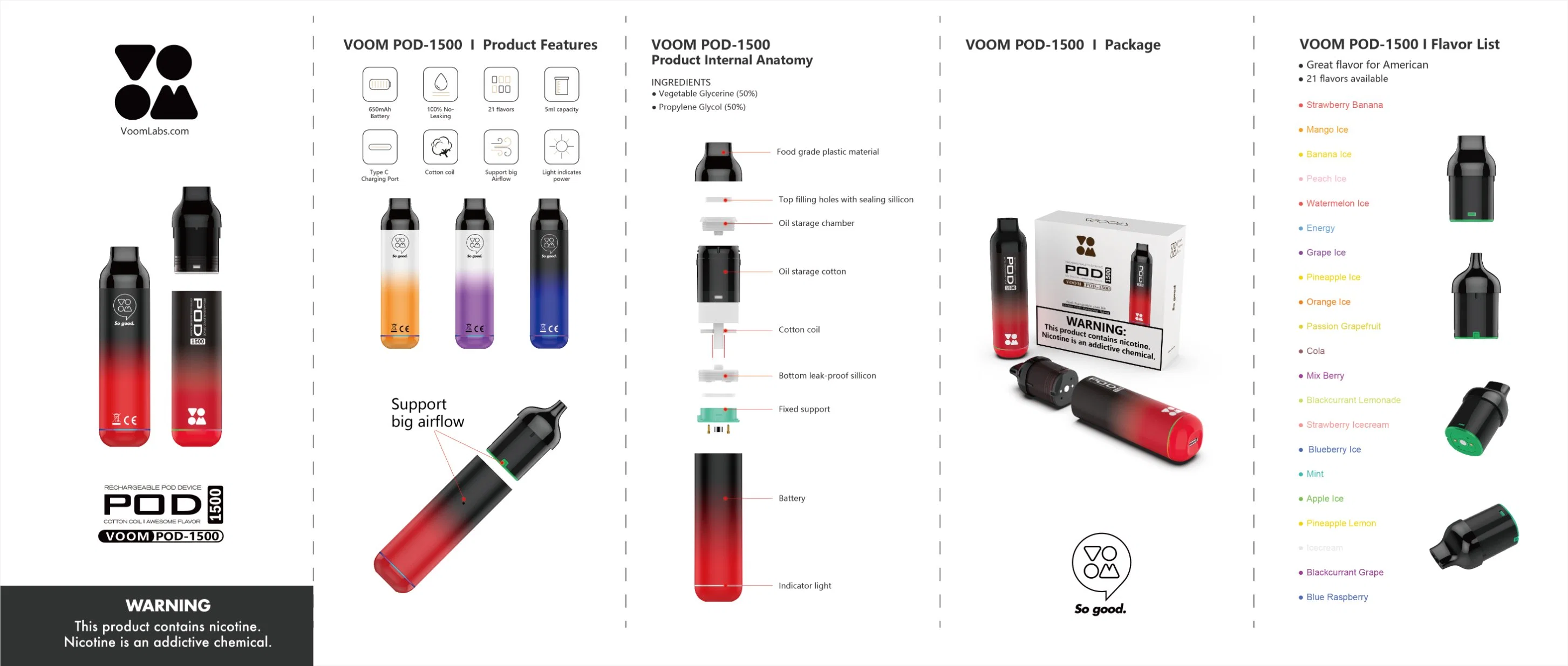 Voom Ecig 1500 Puffs 5ml Hot Distribution Mesh OEM Rechargeable Replaceable Cool LED Prefilled Hookah Vape Pod System