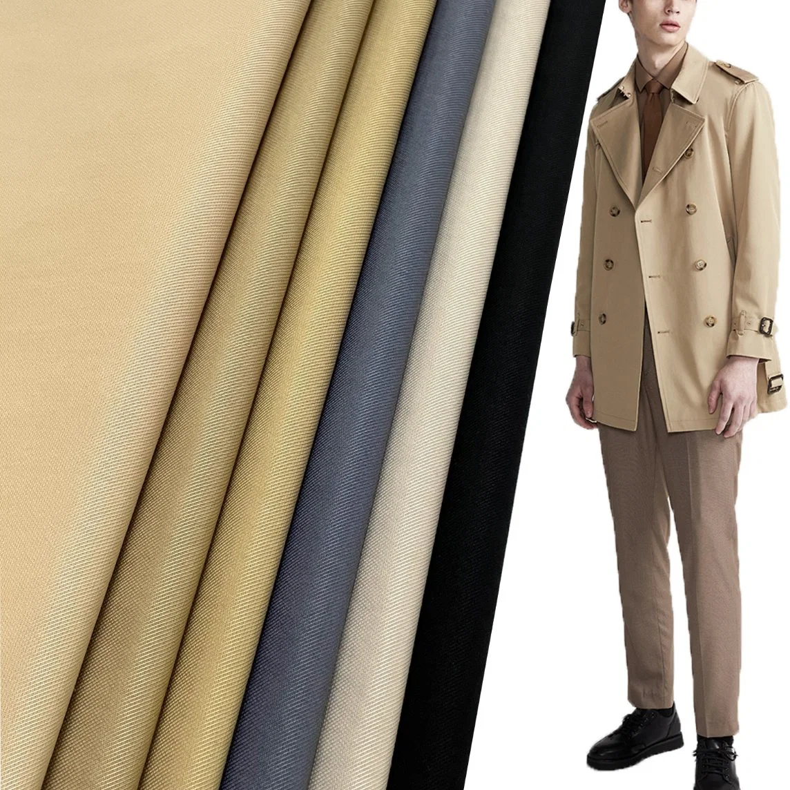 Tecido de sarja de alta qualidade impermeável de poliéster, nylon e algodão para jaqueta corta-vento e sobretudo (poliéster/nylon).