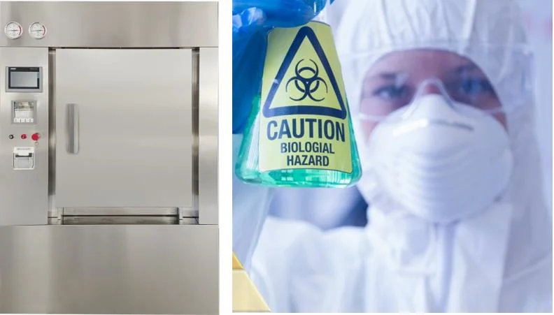 Autoclave a vapor de alta pressão e venda a quente Esterilizador Bio-Safety deslizante vertical Porta