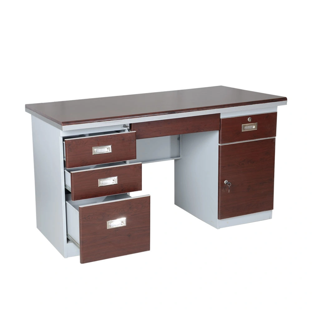 Double Pedestal Durable Wooden MDF Surface Office Computer Desks, Steel Desk