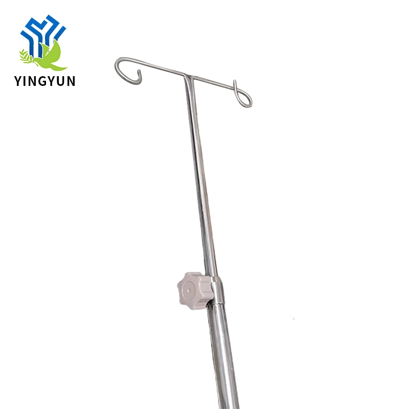 Height Adjustable Portable Hospital Bed Furniture 2 Hooks Drip Stand IV Pole