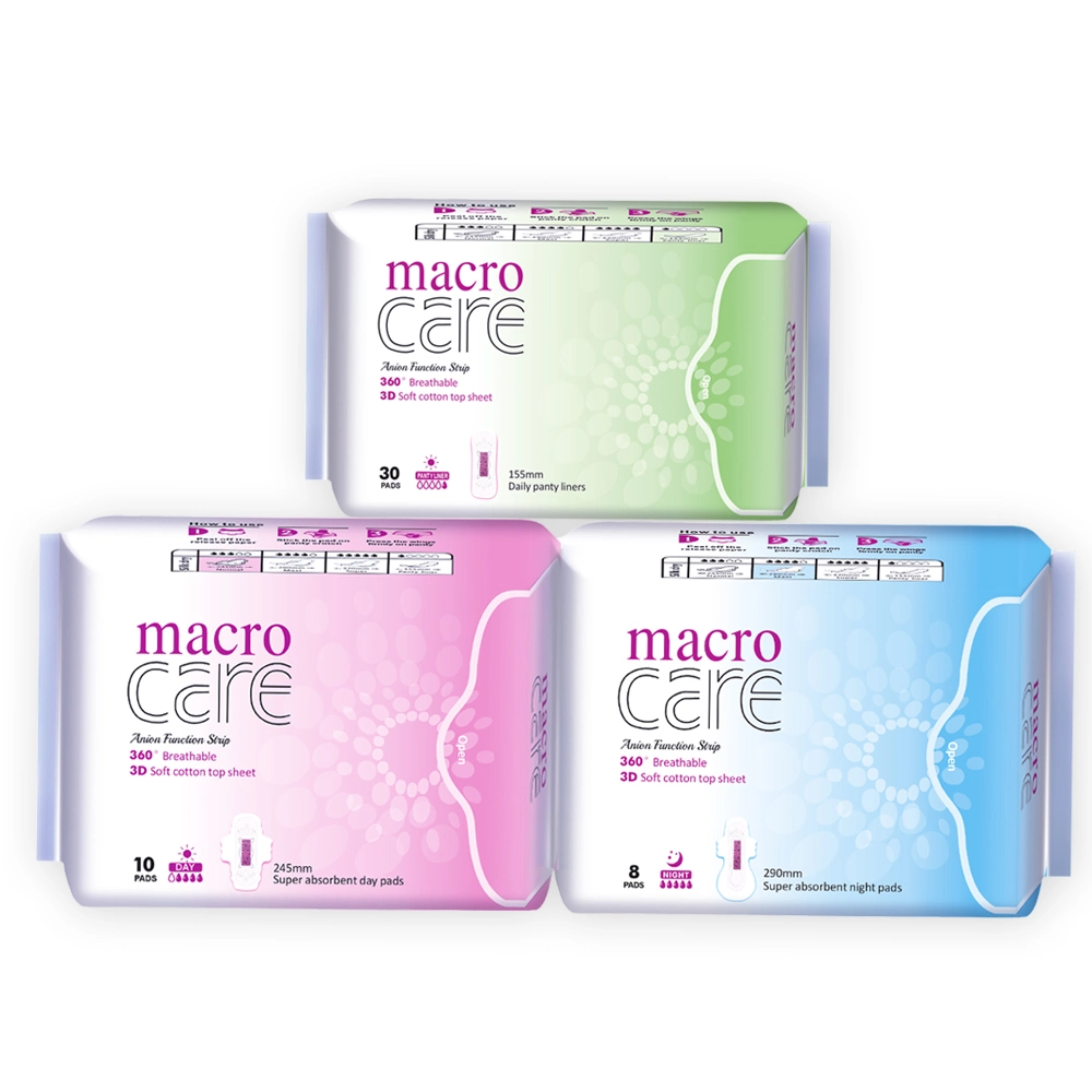 Macrocare Disposable Negative Ion Marque Anion Wholesale Serviette Hygiénique pour Femmes