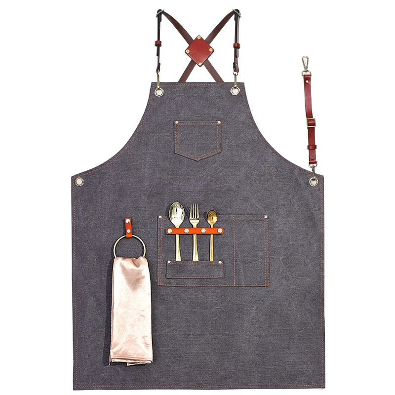 Factory Custom Thick Canvas Apron Gardening Waterproof Work Apron Home Kitchen Barbecue Apron Support Custom Logo