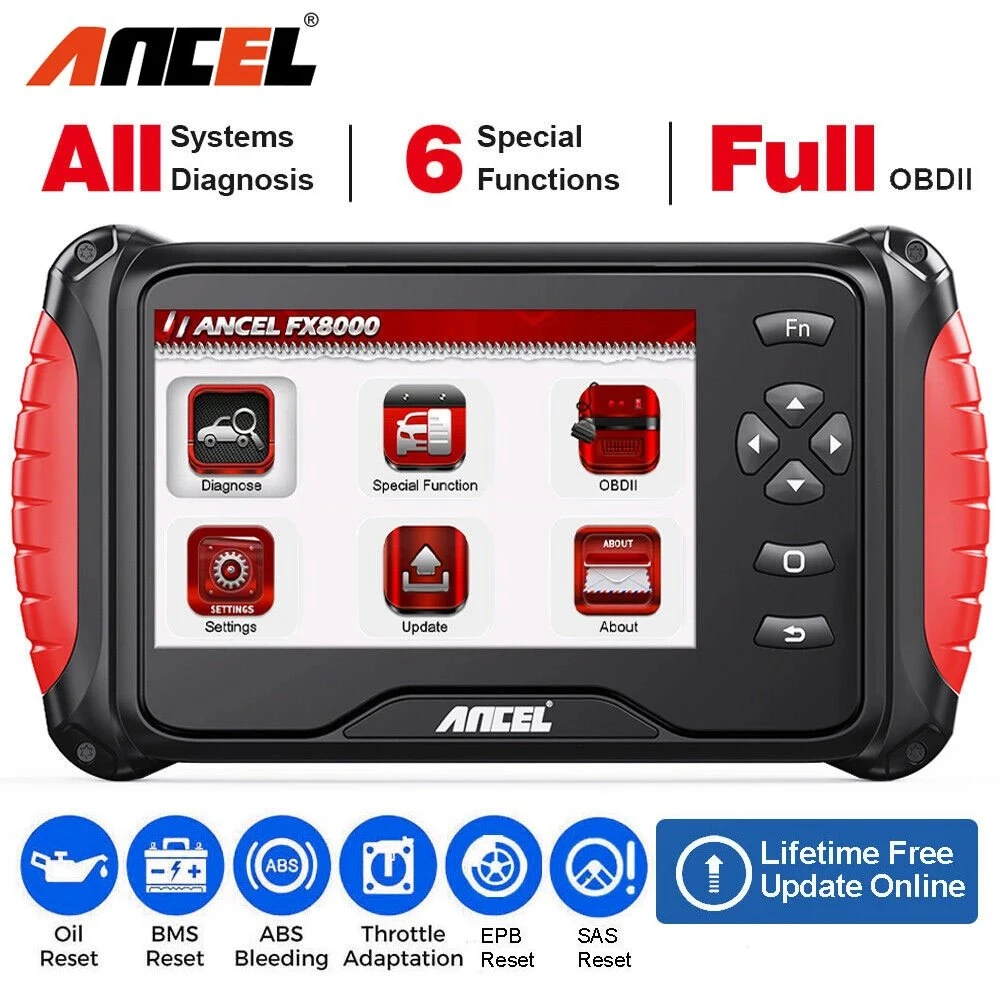 Ancel Fx8000 OBD2 Automotoive Scanner All System Engine Code Reader زيت نظام الكبح في الركن الكهربائي (EPB) الاحترافي، نظام تخطيط العلاج (TPS)، إعادة ضبط أدوات تشخيص السيارة