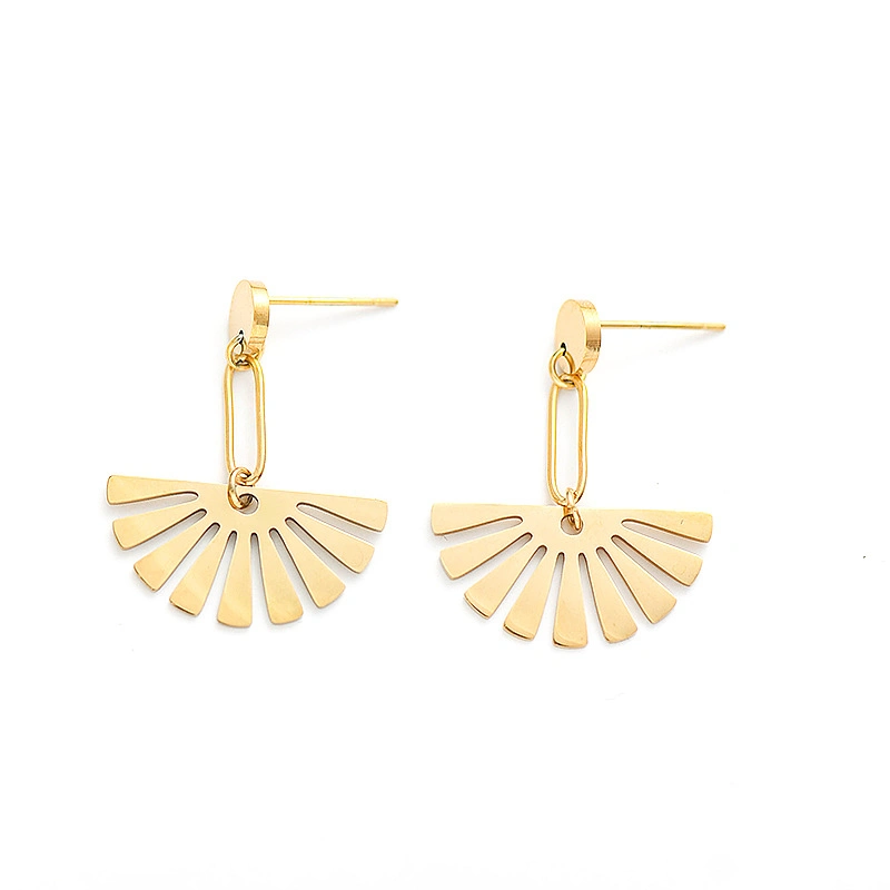 Stainless Steel Jewelry New Fan-Shaped Earrings Gold PVD Plated