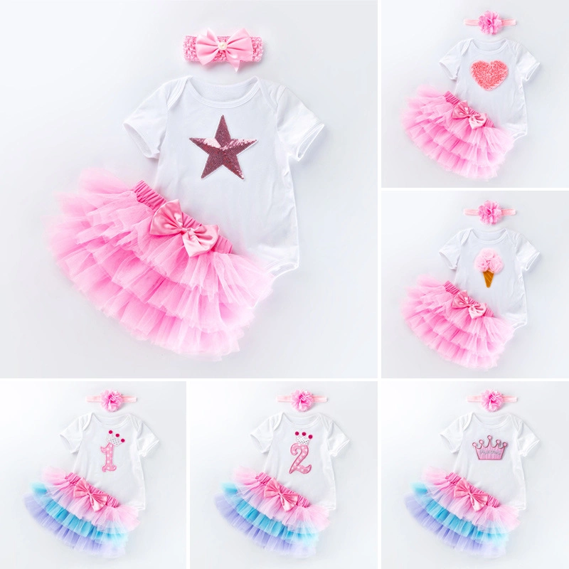 Baby Girl 1 Year Old. Baby Birthday Outfit 3piece for Girl