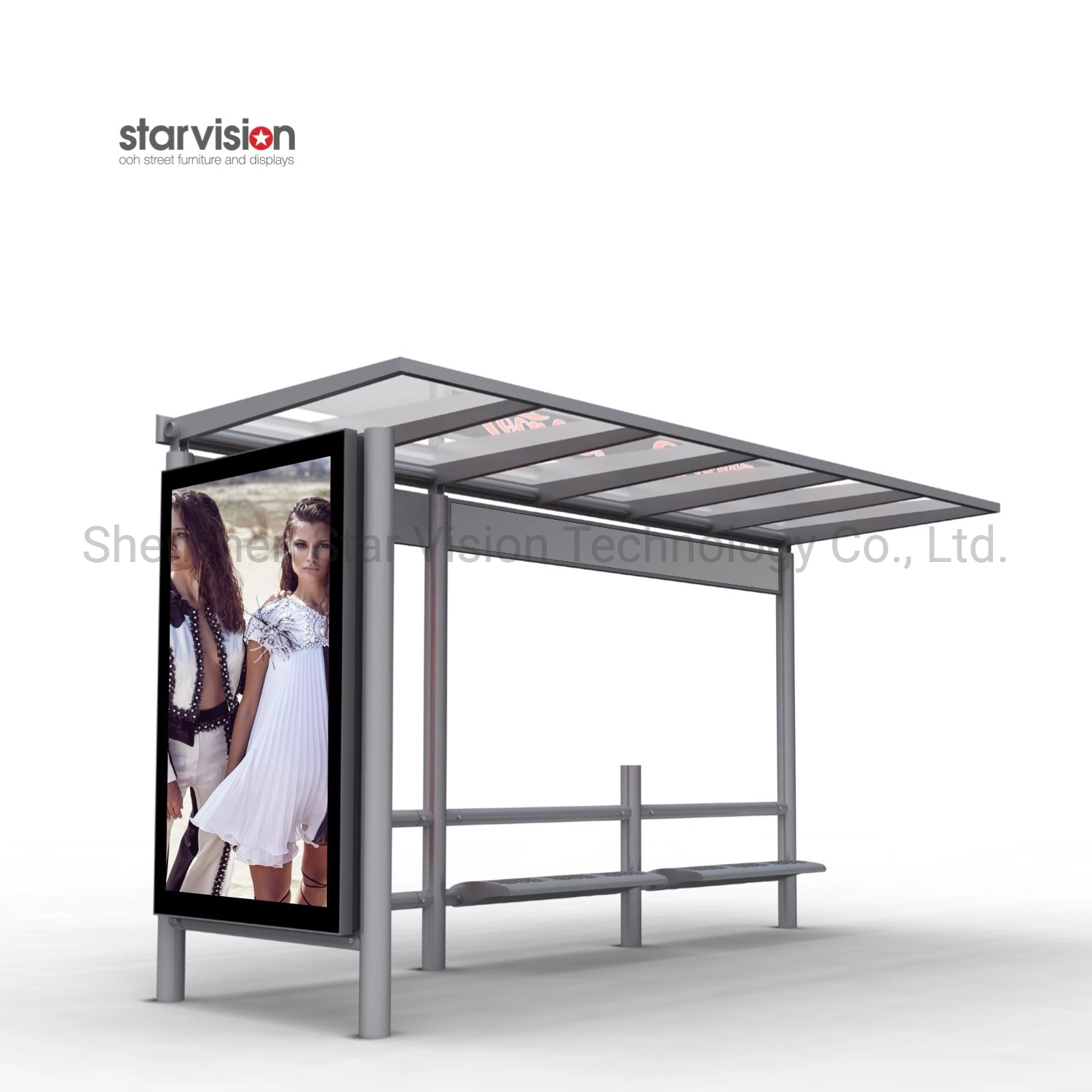 Morden Design Passenger Waiting Bus Stop Shelter with Outdoor LCD Screen Display