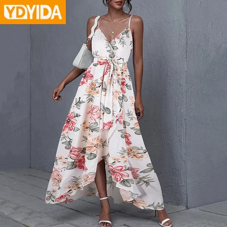 Ladies Clothes Floral Print Cotton Women Long Dress Sleeveless Skirt Apparel