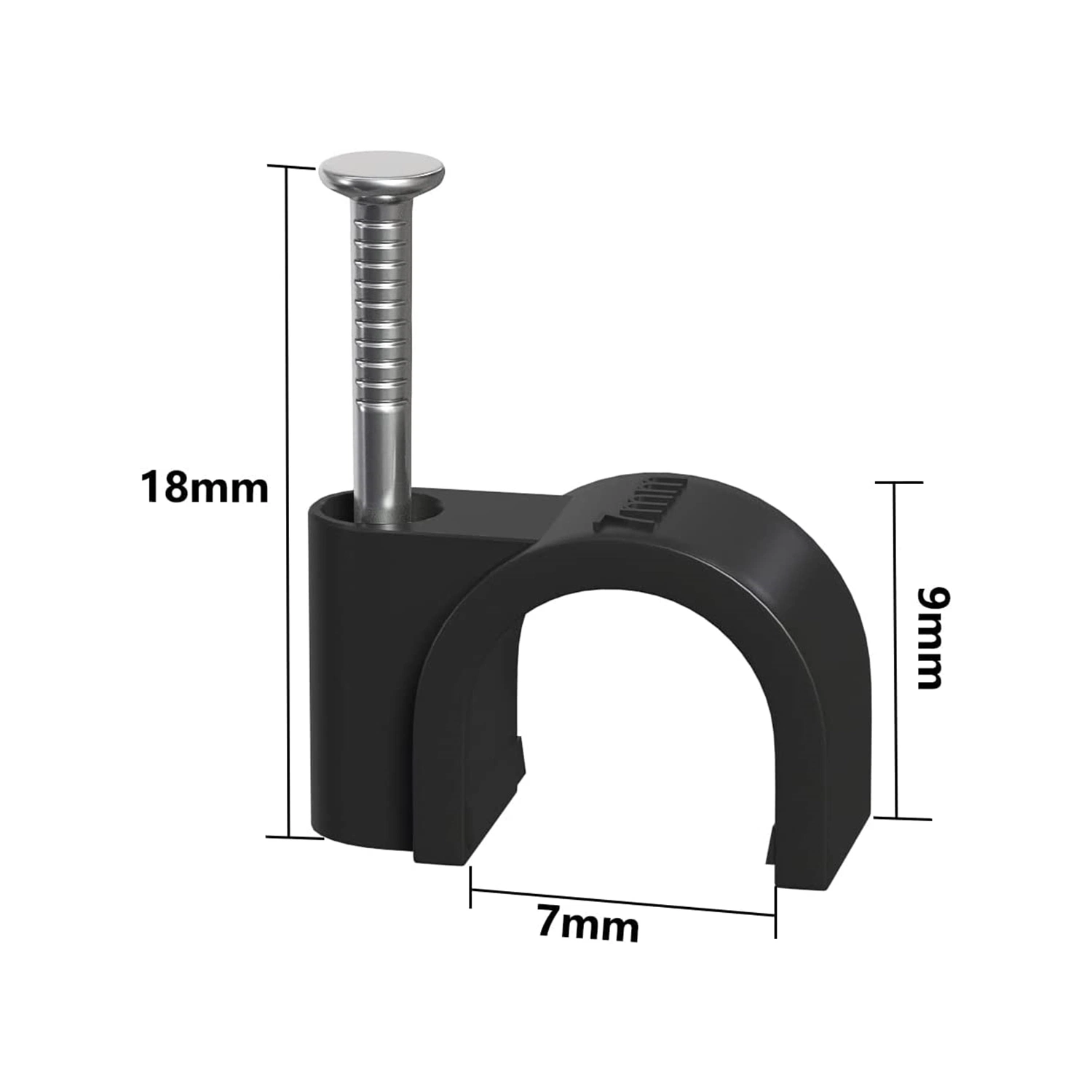مشابك كابل الأظافر المستديرة من الفولاذ بقياس 7 مم، أسود (مجموعة من 100)