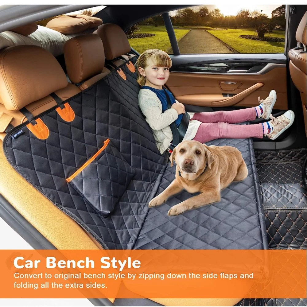 Dog Seat Belt Dog Car Seat Cover Waterproof with Mesh Window and Storage Pocket