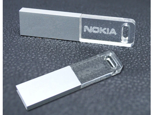 Mini-Slim acende a unidade flash USB 3D O logotipo personalizado Pen Drive USB com o Crystal pendrive USB em acrílico transparente gravada