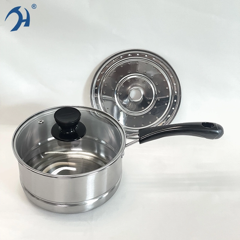 2024 Hot Sale Stainless Steel Sauce Pot Glass Lid Kitchen Appliance with Steamer