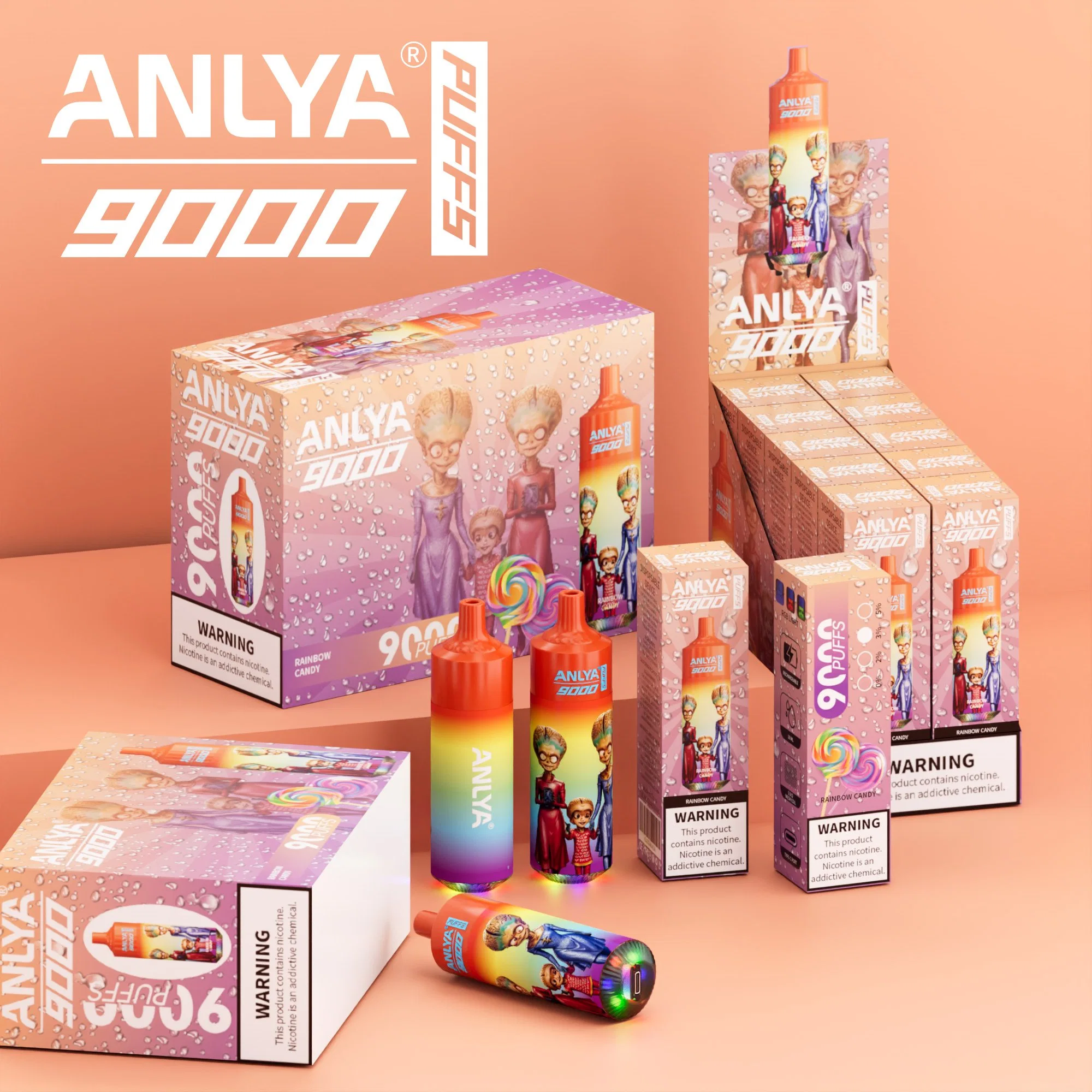 2023 Anlya Randm Tornado 9000puffs Wholesale/Supplier Vape Electronic Cigarette Vape Pen Disposable/Chargeable E-Cig10 Flavors with RGB Lights for Vaper Electric Hookah Vaping