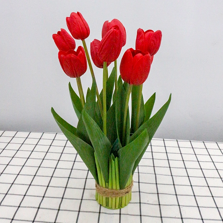 Hotel Decoration Plastic Faux Tulipe Flowers 9 Heads Artificial Pink Tulip Coffee Chair Decor