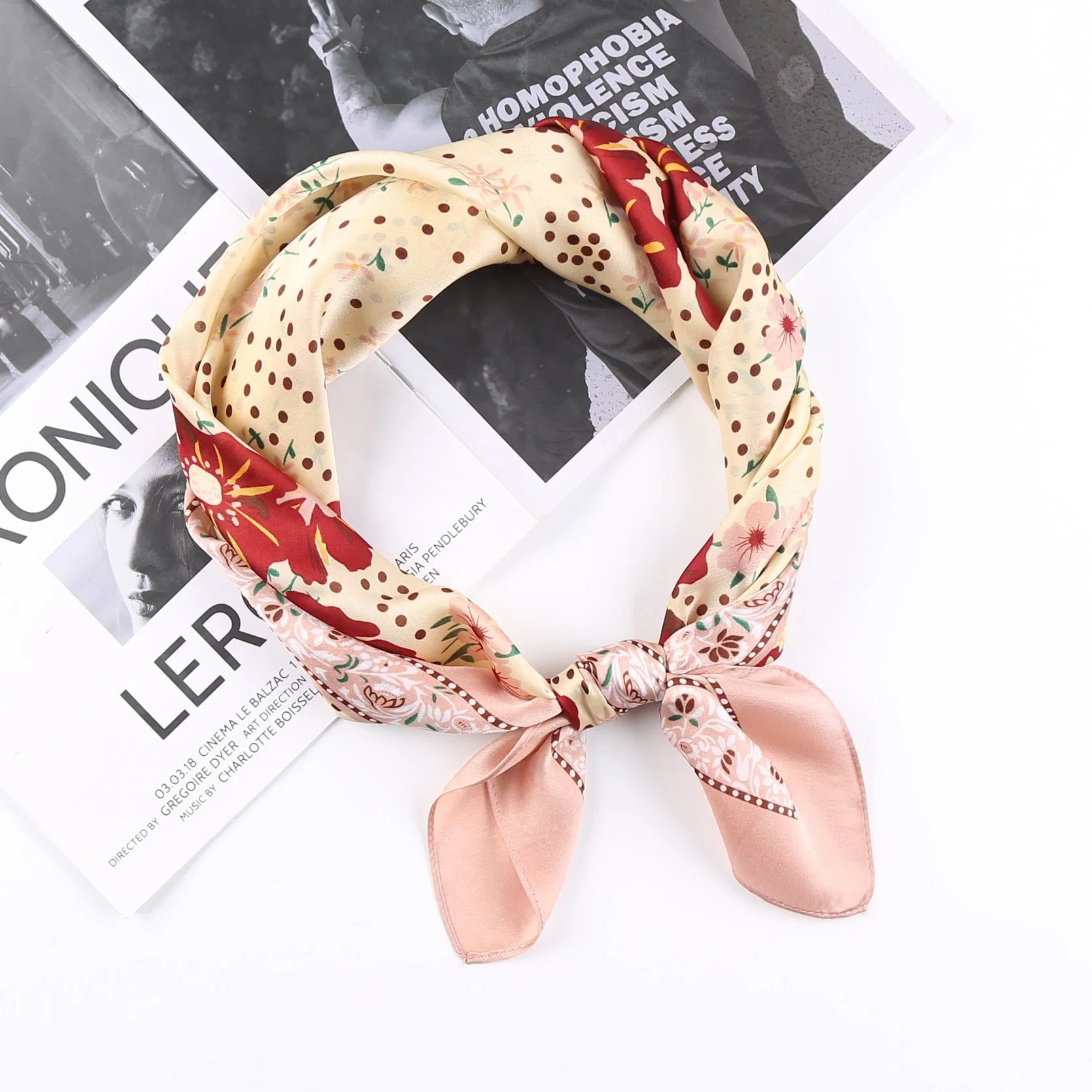 70X70cm Fashion Square Silk Satin Scarf Polyester Scarves Wowan Hairband Bag Band