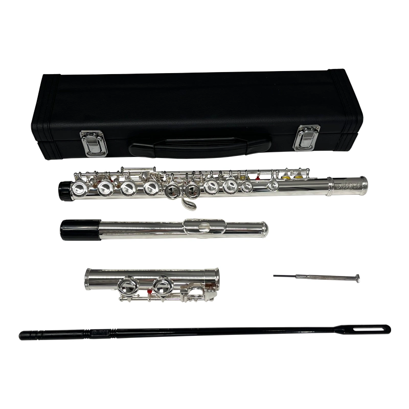 Glory Closed Hole C Flute with Case Joint Grease and Gloves Silver