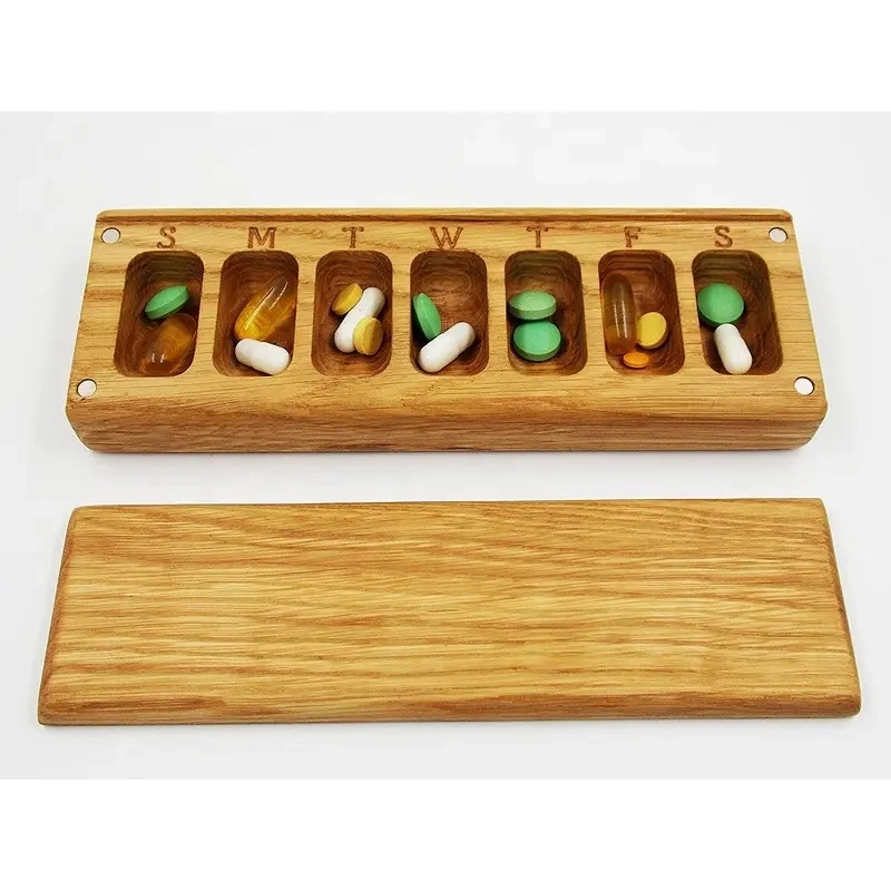Earring Ring Jewelry Storage Rectangle Decorative Box Daily Weekly Vitamin Medicine Pill Organizer Case Wooden Box
