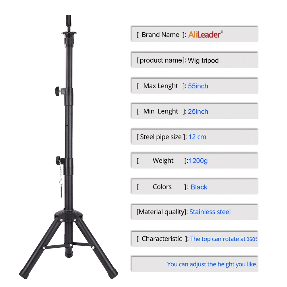 Black 55 Inch Adjustable Tripod Stand Holder Mannequin Head Tripod Hairdressing Training Head Holder Wig Stands Tool