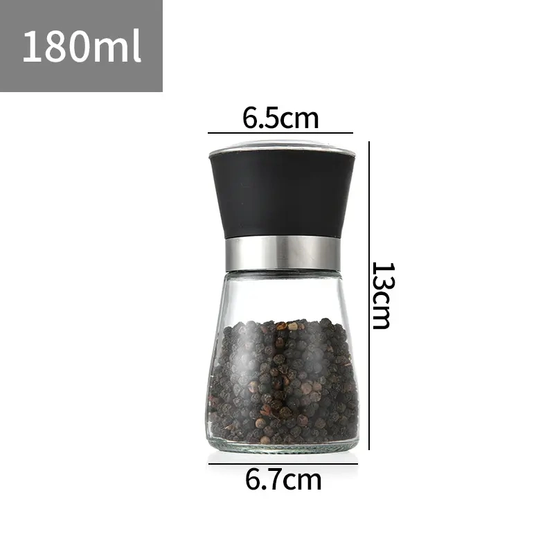 Hot Selling Stainless Steel Adjustable Coarseness Salt Mill Glass Bottle Good Grips Contoured Mess-Free Pepper Grinder