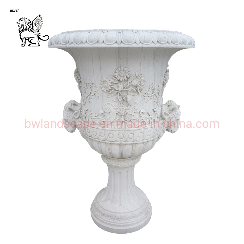 Jardim Blve mão de decoração em pedra esculpida urna de plantadeira vasos vasos de alívio em mármore branco