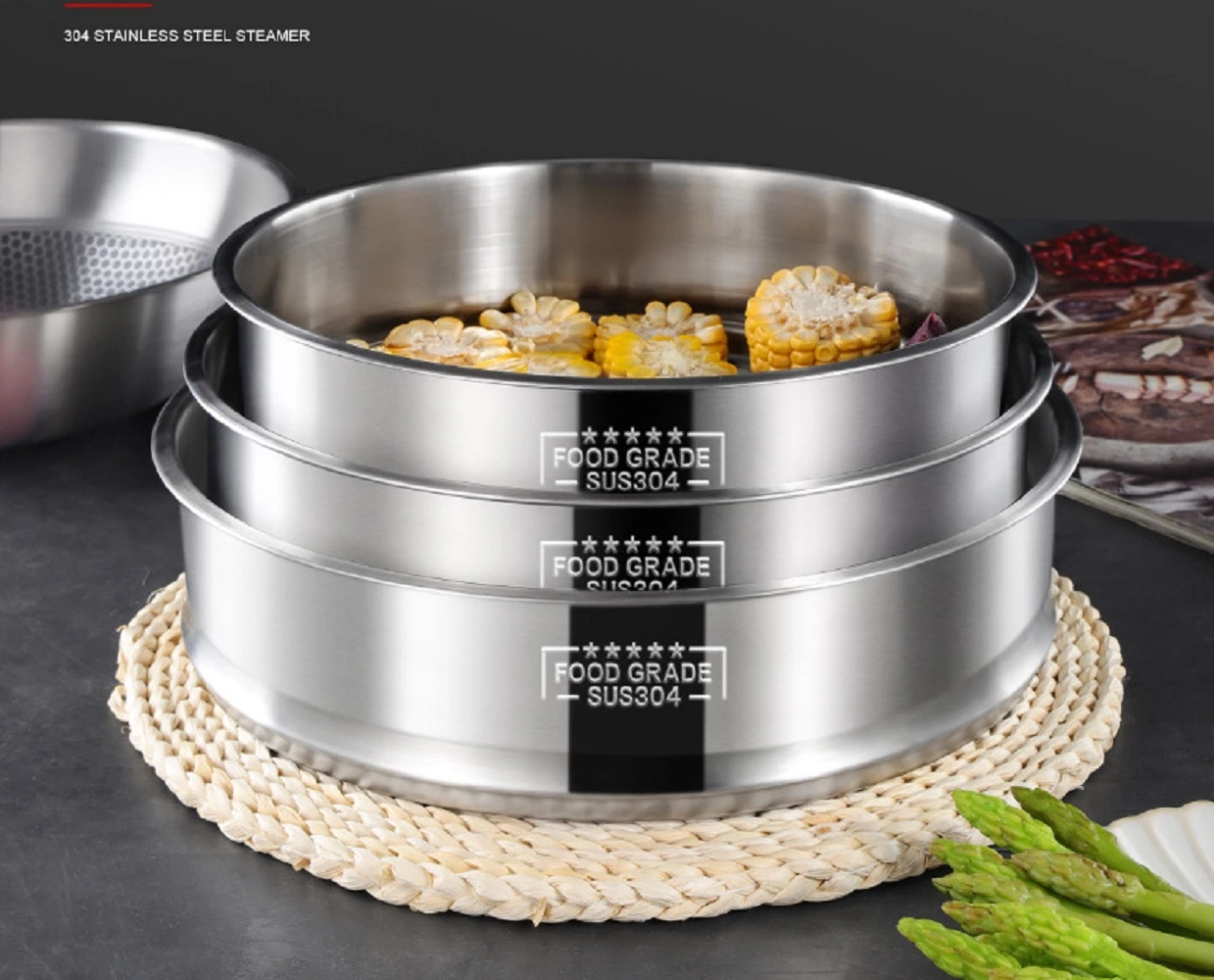 Steamer Cookware Stainless Steel Household Thickened and Deepened Steaming Grid Vegetables Fruits Drain Basin Steaming Basket Esg17589