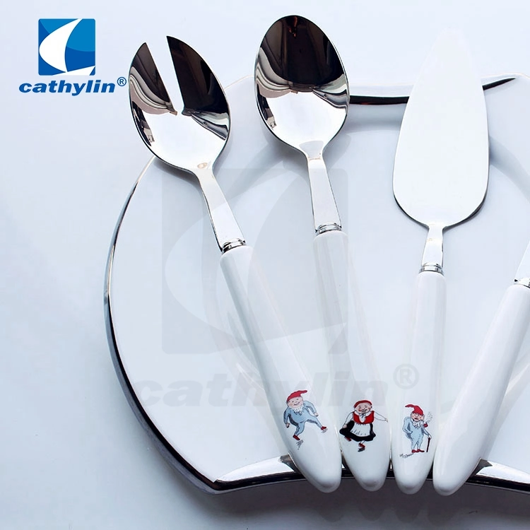 High Quality Products Ceramic Handle 18/0 Stainless Steel Salad Sets for Christmas Gift or Wedding Event