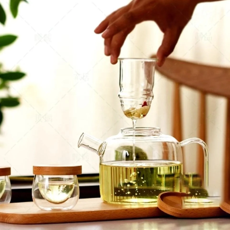 New Style Teapots Modern Glass Tea Infusion with Bamboo Lid