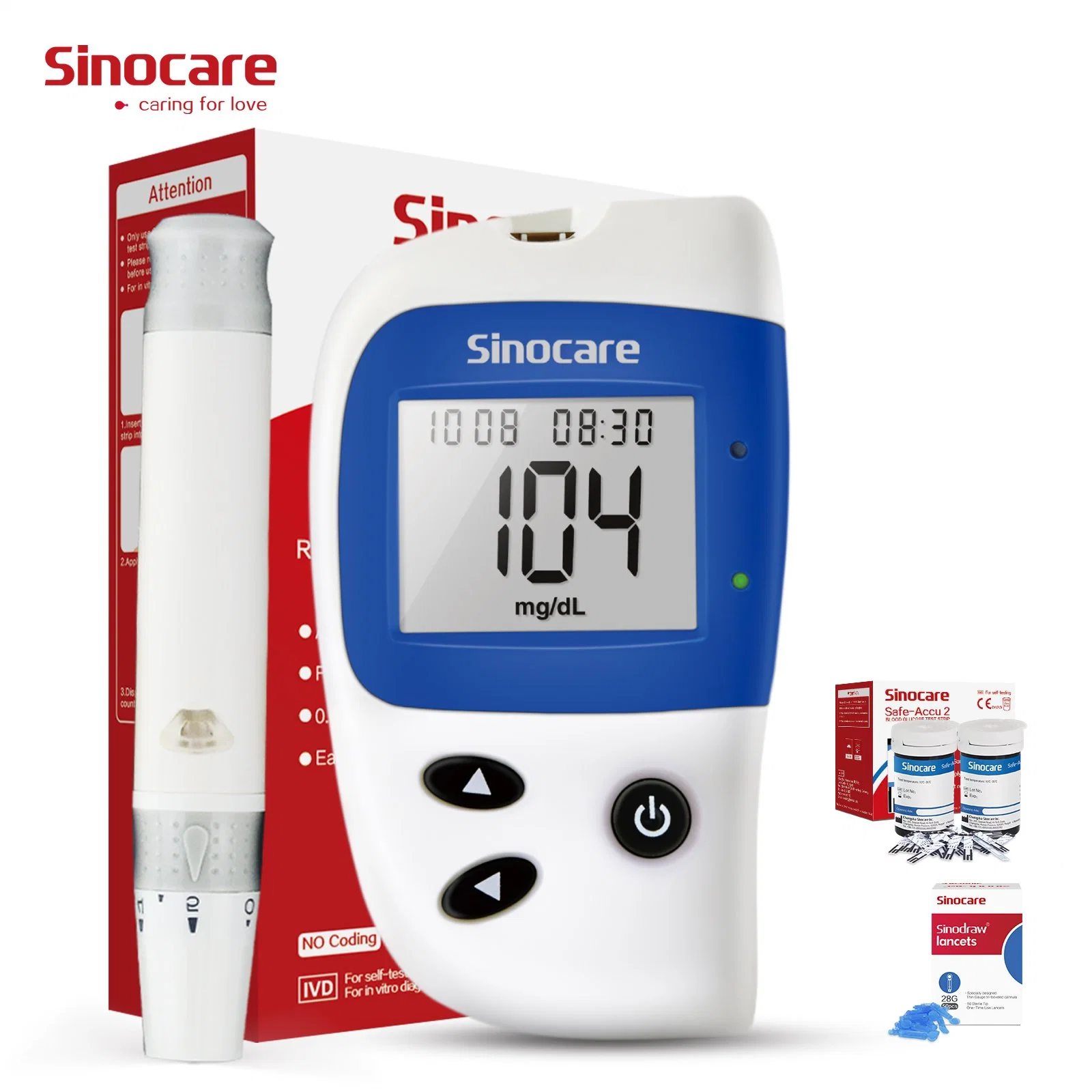 سينوكير عالية الجودة مصنعي المعدات الأصلية (OEM) الدم مقياس سكر الدم مع Teststrريط and Lancet (شريط الاختبار ولسيت