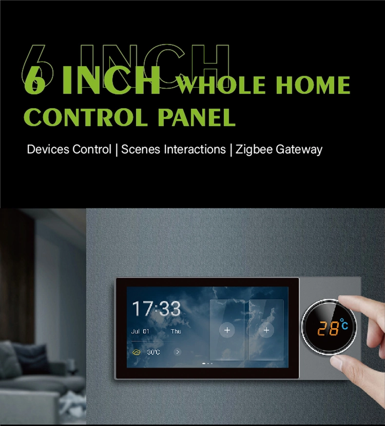 Tablet de montagem na parede, automação doméstica inteligente, 6 polegadas, Android Painel de controlo central com ecrã tátil LCD Zigbee de 8.1