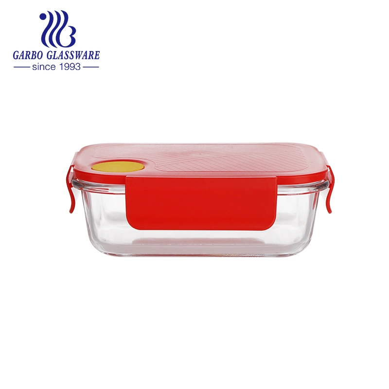 Recipiente de vidrio de Borosilicato 630ml para el almuerzo con recipiente para el almuerzo Cuencos redondos de almacenamiento de alimentos con forma rectangular