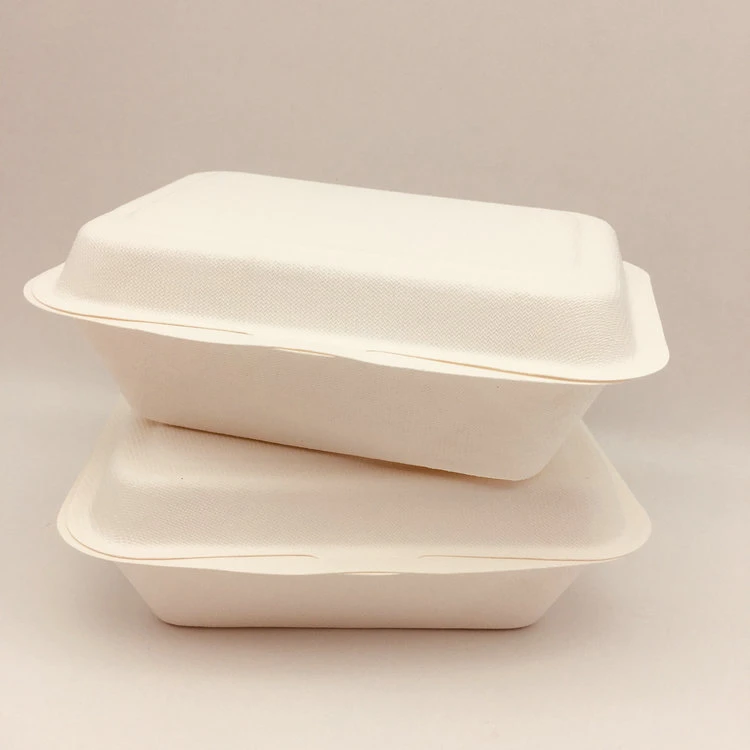 100% Bagasse Pulp Tableware Clamshell Lunch Box Food Container