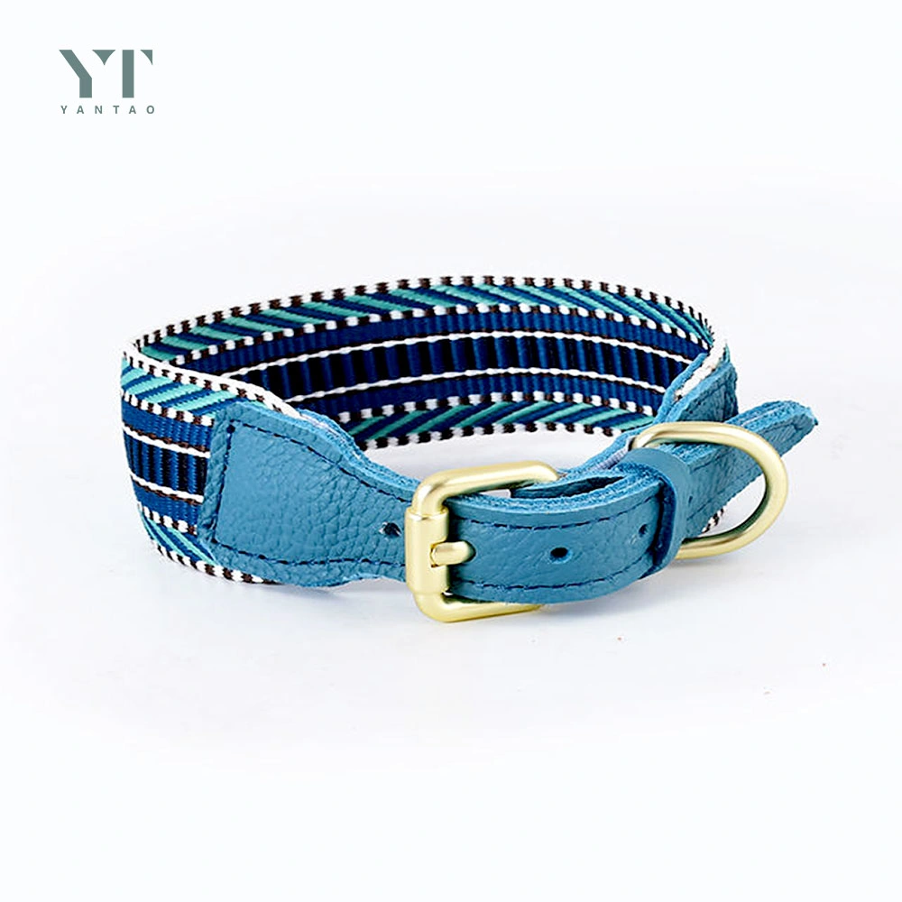 Manufacturer Custom Cow Leather Dog Collar Luxury Design Personalized Nylon Fabric Pet Collar for Dogs