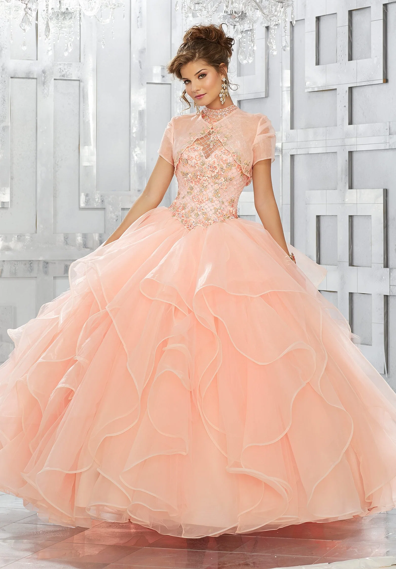 Розовый шарик Gowns Blue Coral рельефная вышивкой платья Quinceanera Z89149