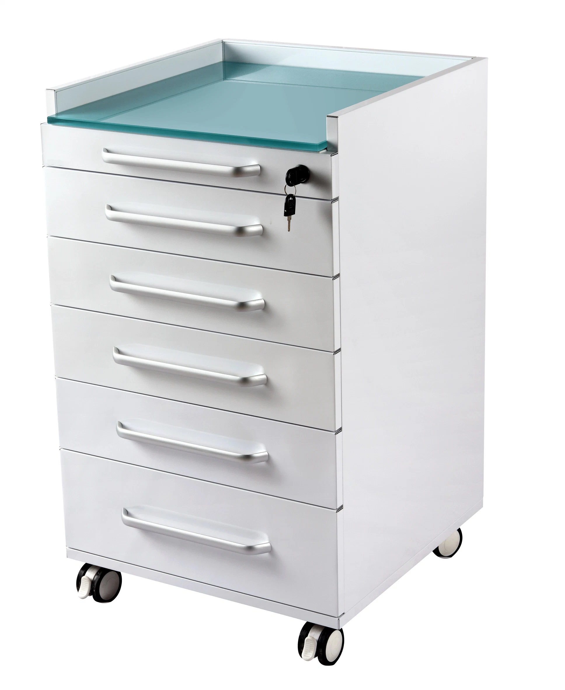 Chariot pour armoire dentaire portable avec corps en acier inoxydable et tempérament Table en verre