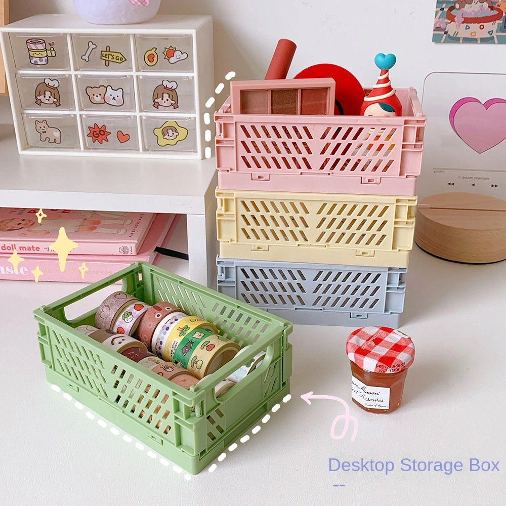 Mini Foldable Plastic Storage Box Student Desktop Organizer Hand Account Tape Stationery